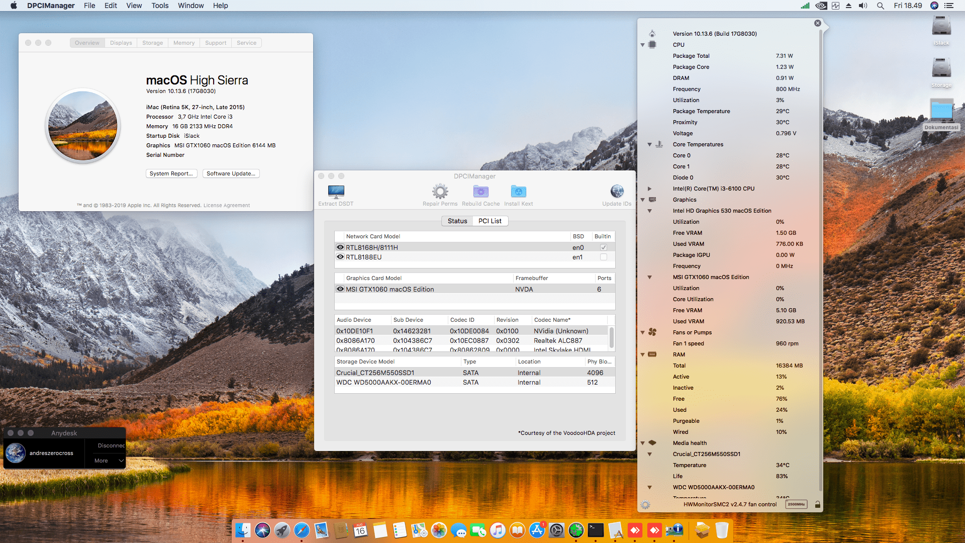 Success Hackintosh macOS High Sierra 10.13.6 Build 17G8030 at Asus B150M-A + Intel Core i3 6100 + MSI GeForce GTX 1060